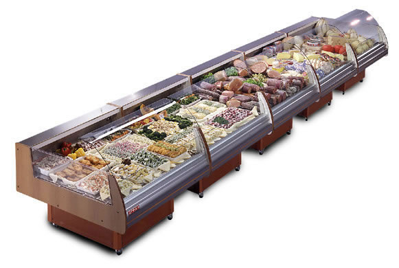 refrigerated case,  fresh meats display,  salami cooler, dairy products refrigerator, gastronomical specialties coolers,  promotion sales display, products display,   elegant appearance, supermarket refrigerator,  specialized shop freezer